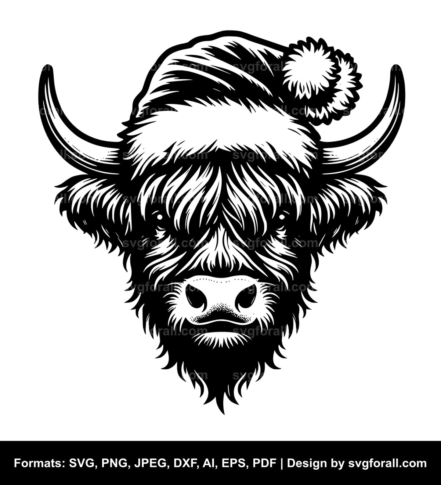 Highland Cow With Santa Hat SVG File