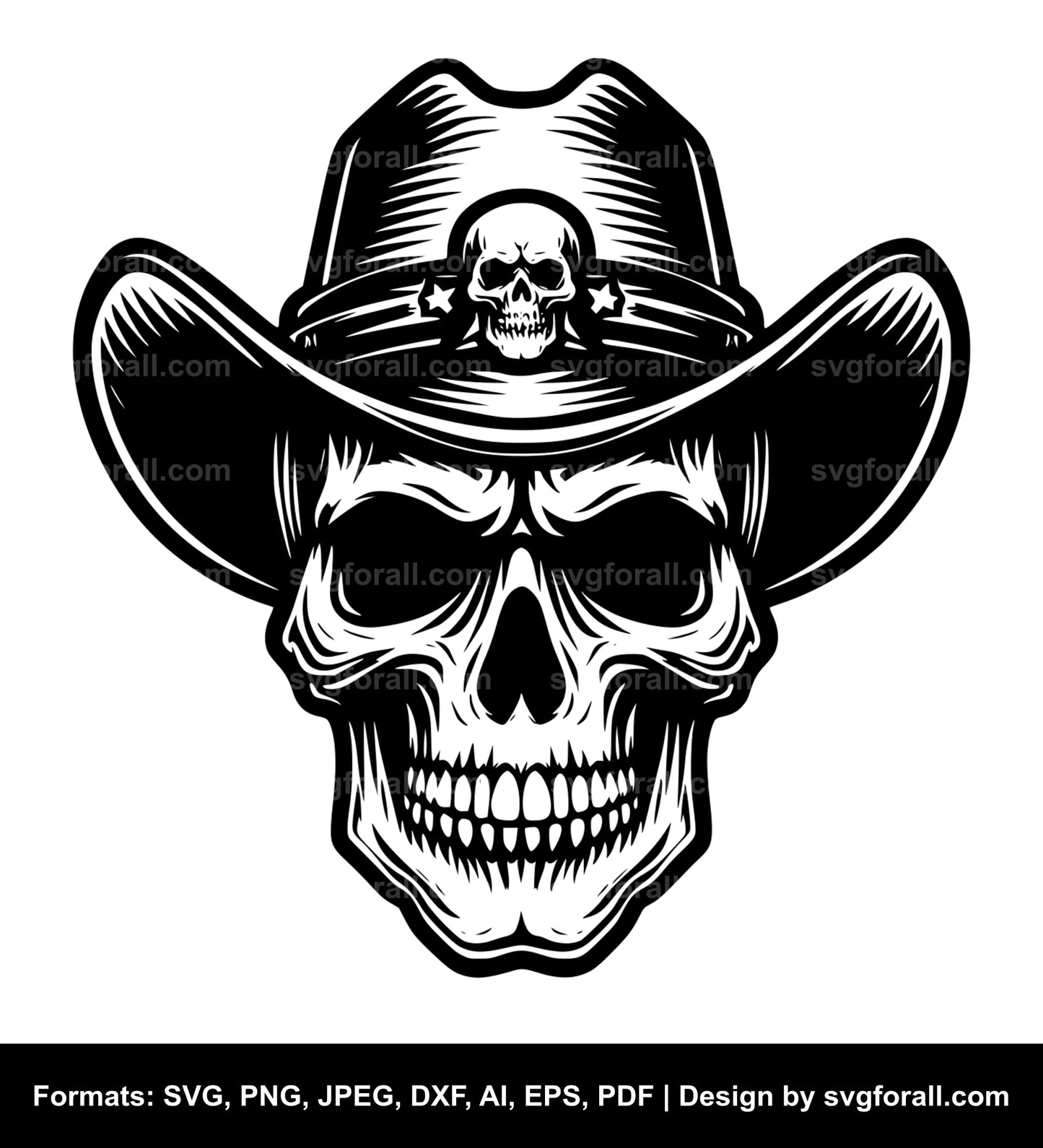 Skull With Cowboy Hat SVG Vector File