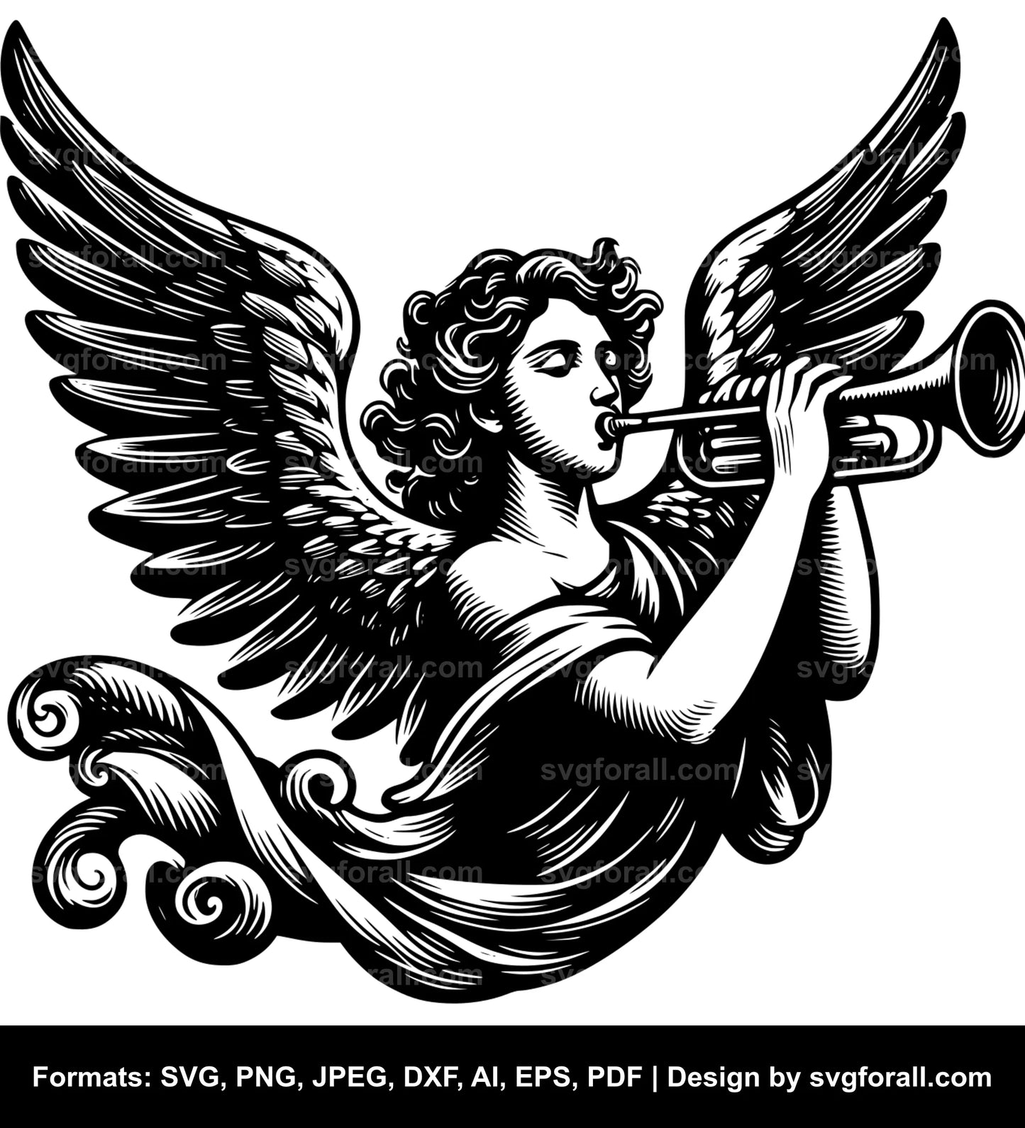 Angel Blowing Trumpet Black SVG