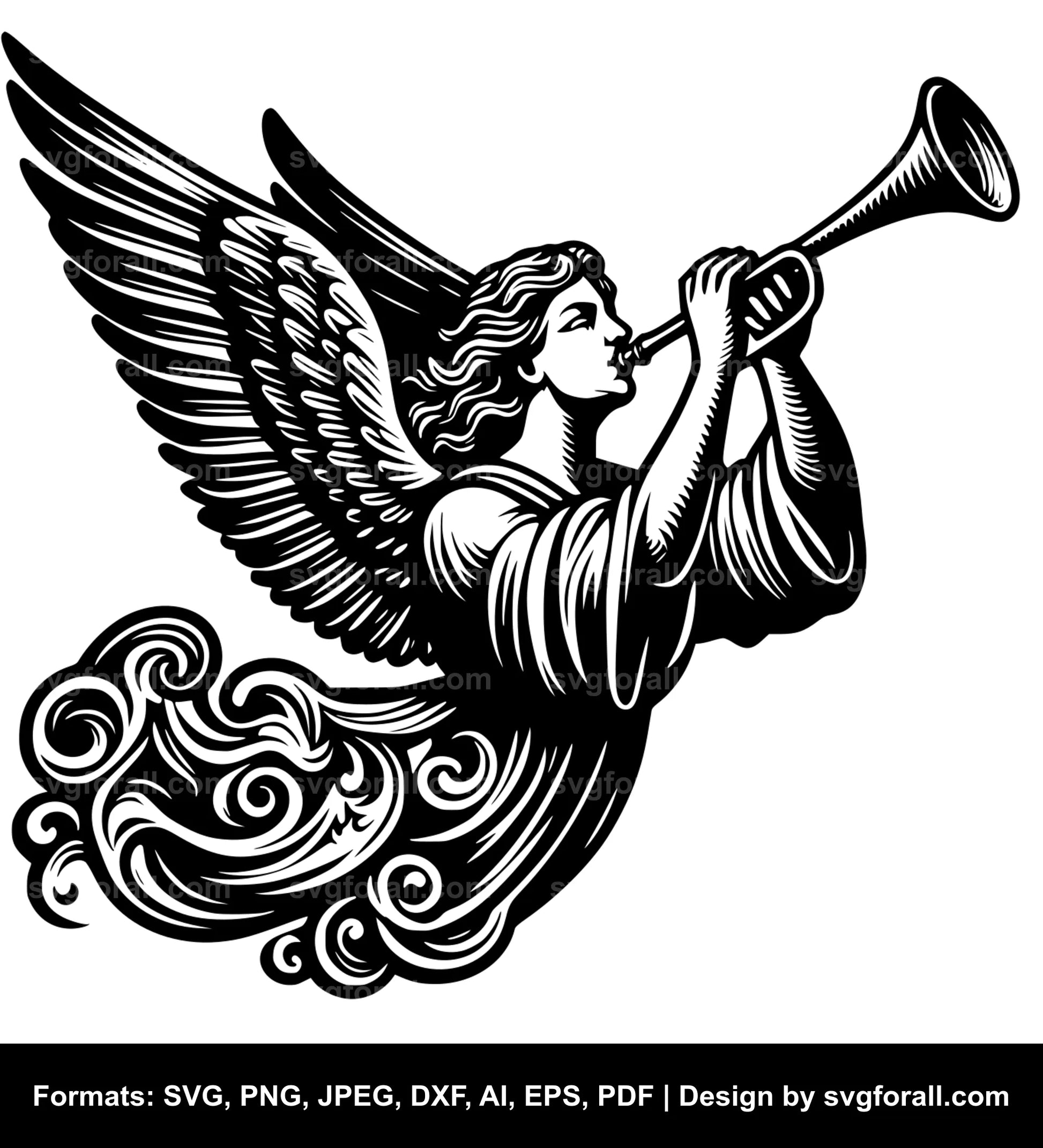 Angel Blowing Trumpet SVG Vector