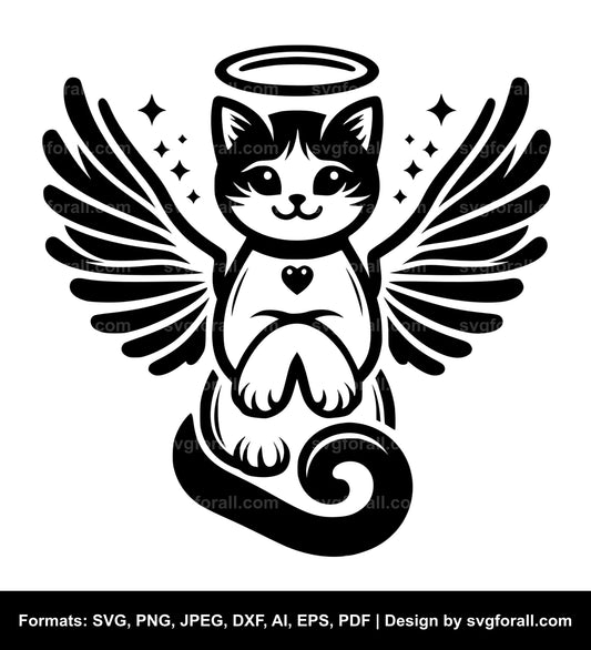 Angel Cat Black SVG