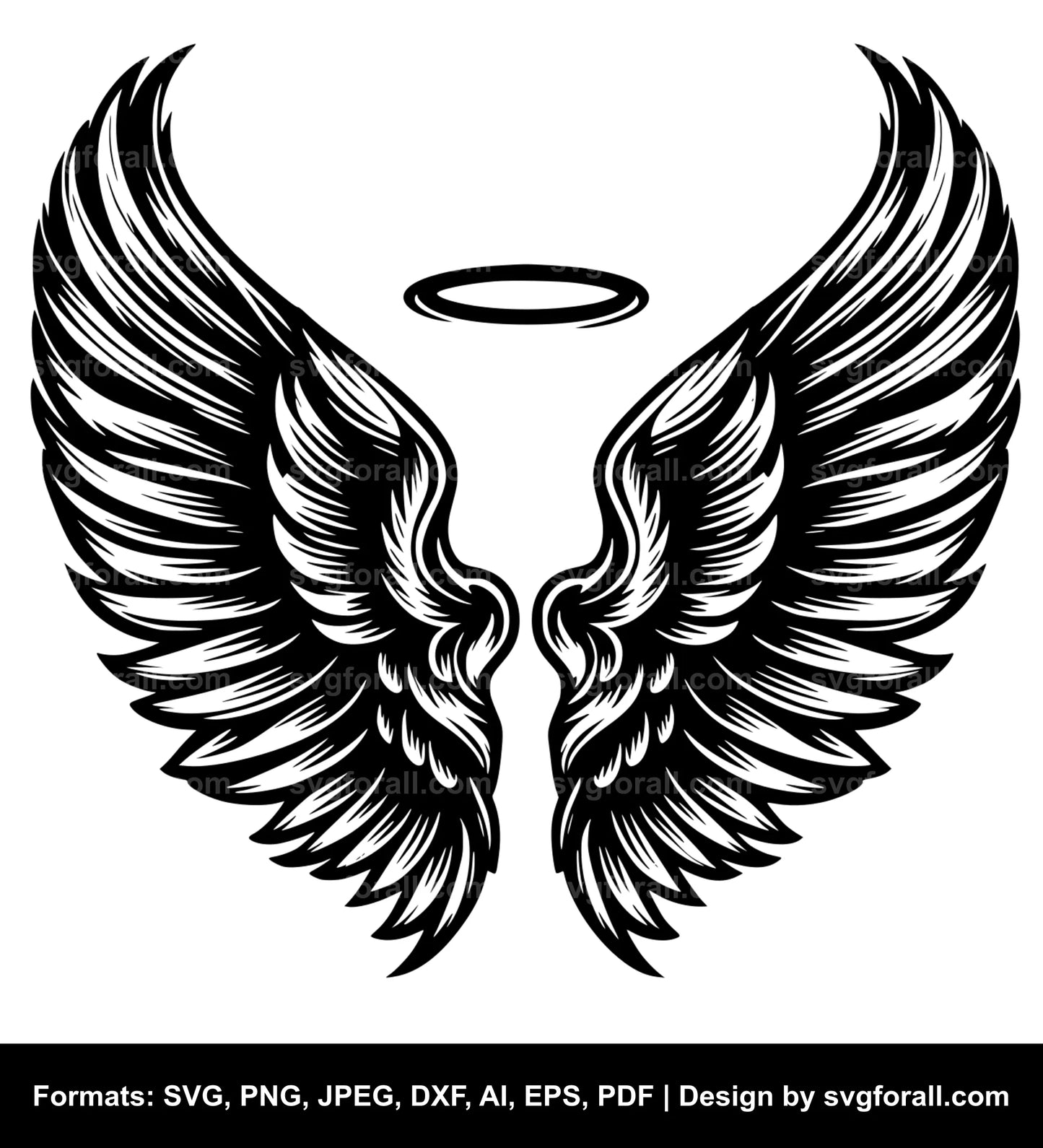 Angel Wings With Halo Black SVG