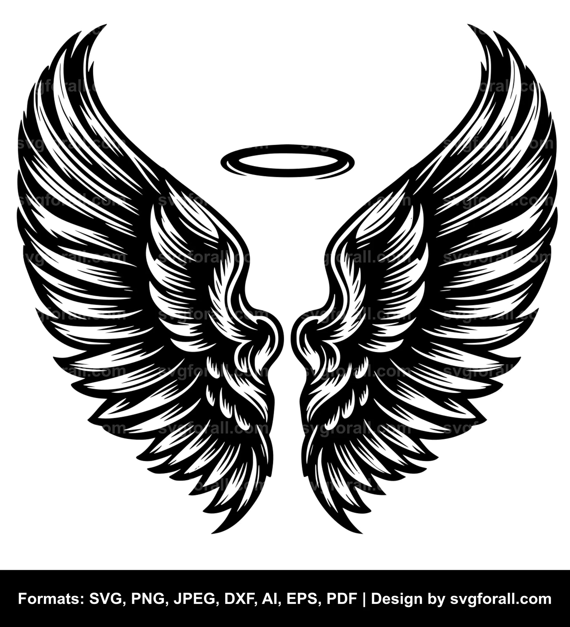 Angel Wings With Halo Black SVG