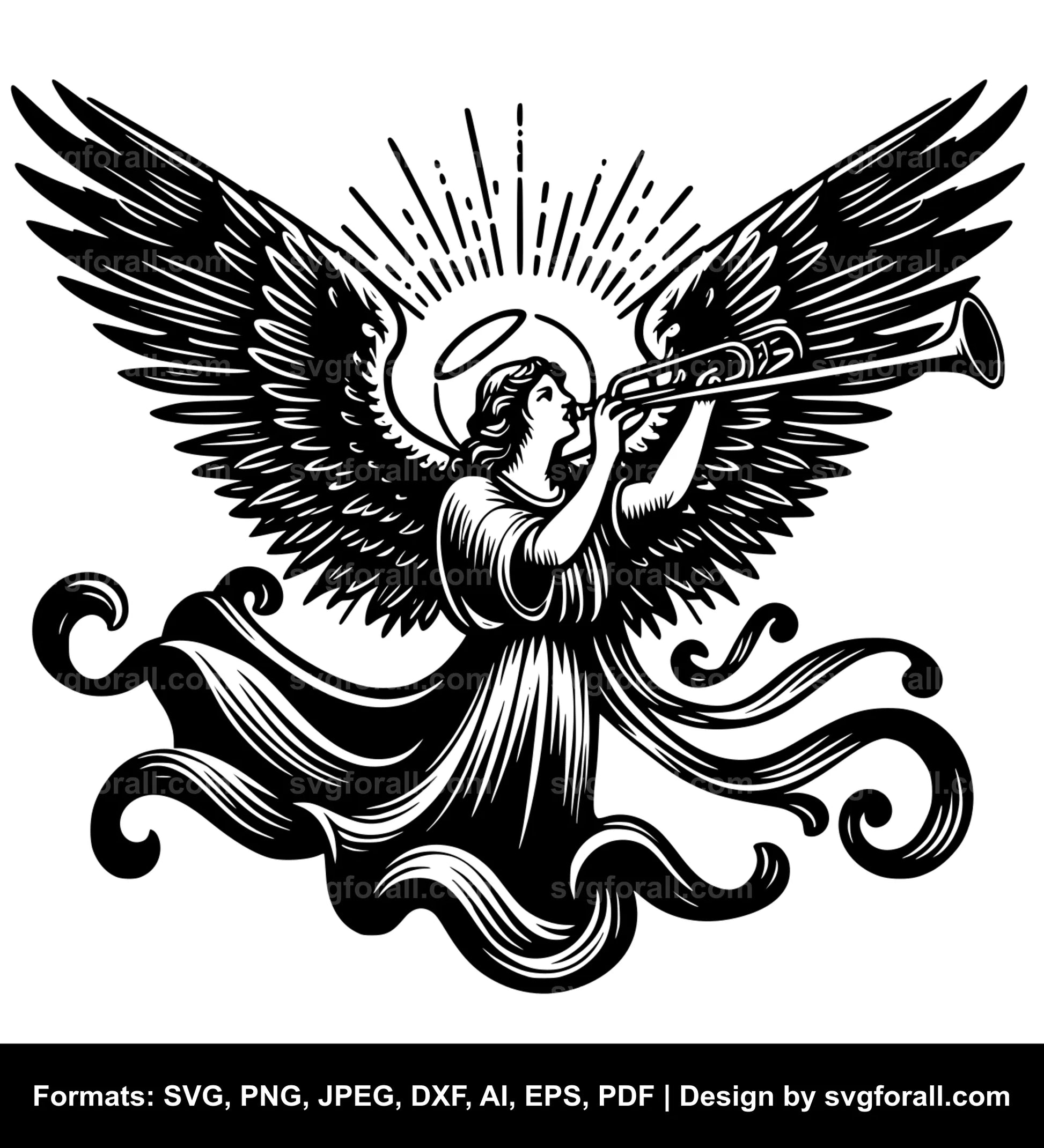 Angel With Trumpet Black SVG