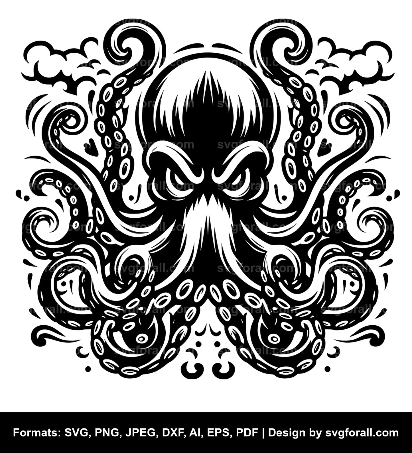 Angry Octopus Black SVG