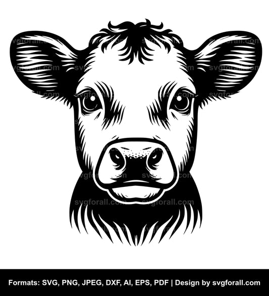 Baby Cow Face Black SVG