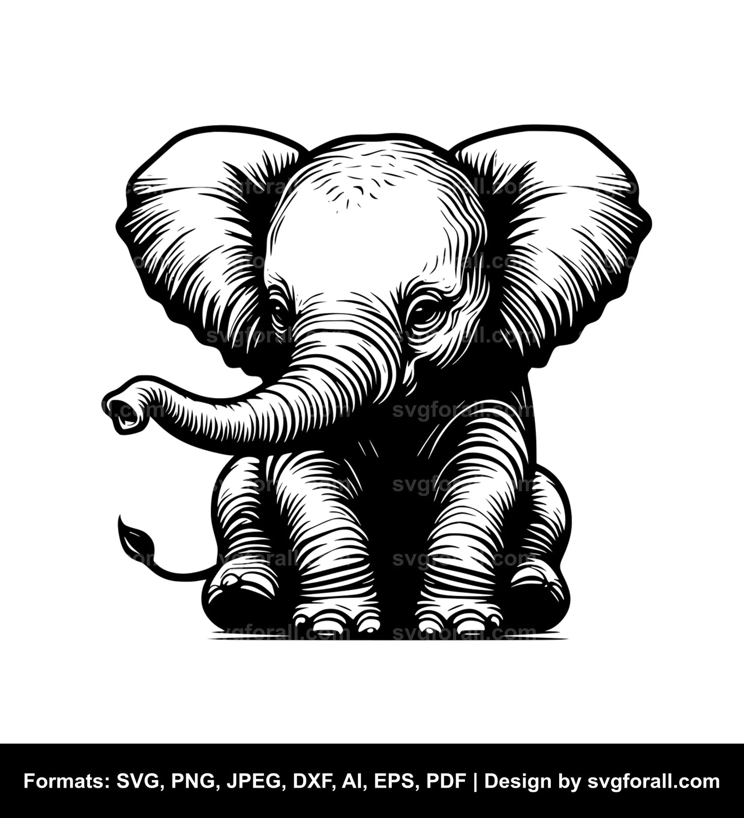 Baby Elephant Black SVG