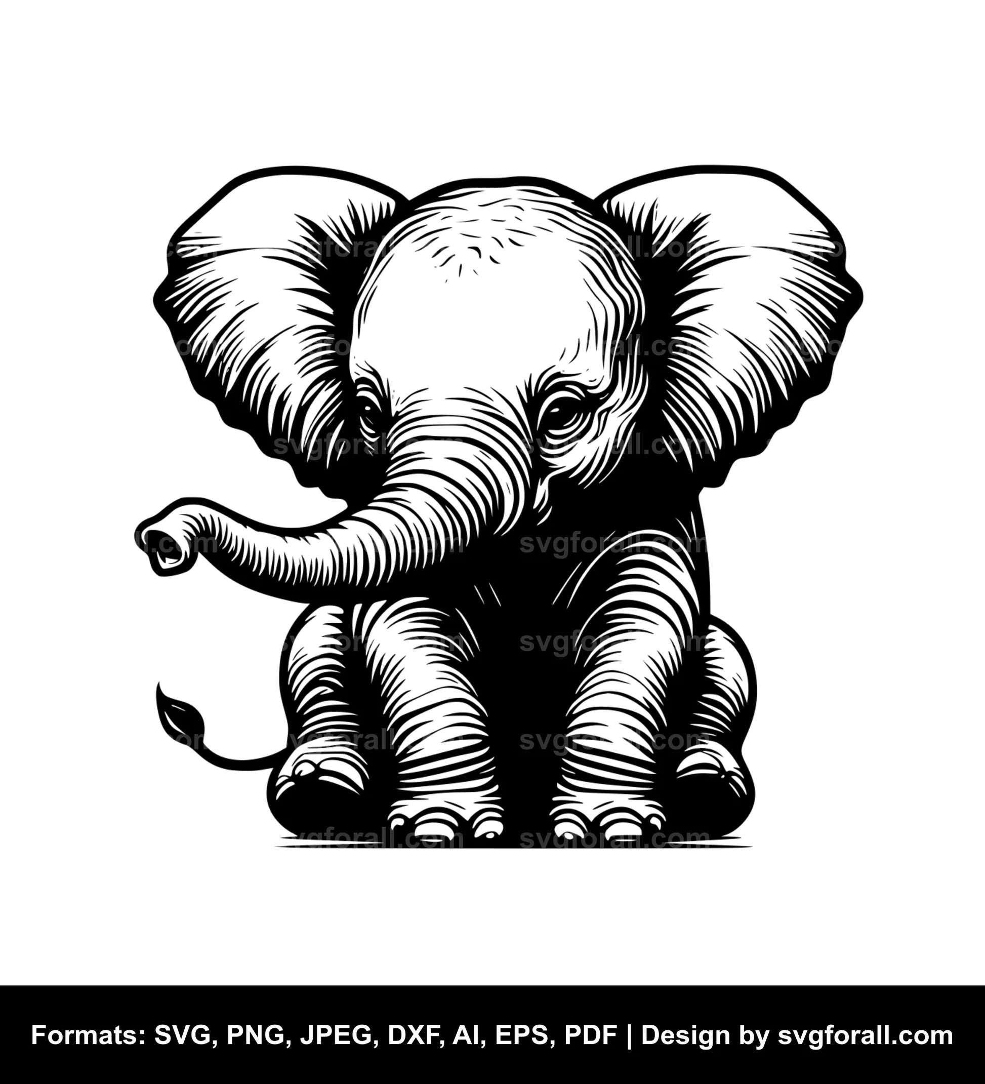 Baby Elephant Black SVG