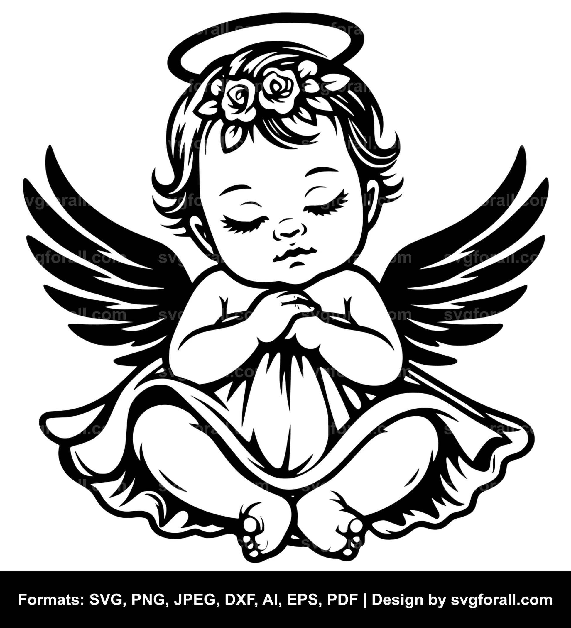 Baby Girl Angel Black SVG