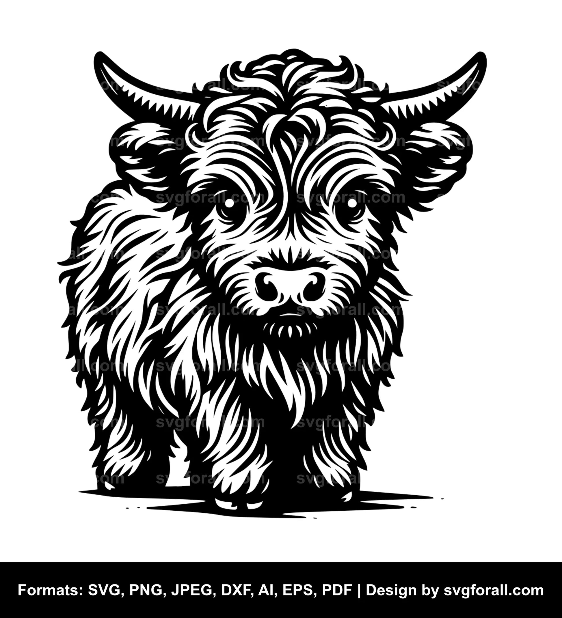 Baby Highland Cow Black SVG