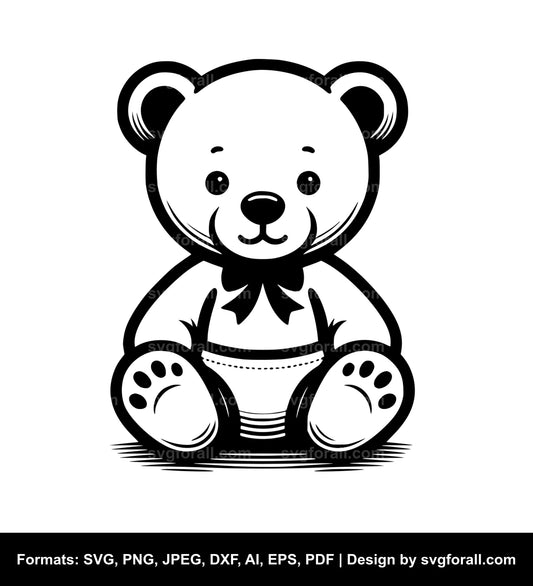 Baby Teddy Bear Black SVG