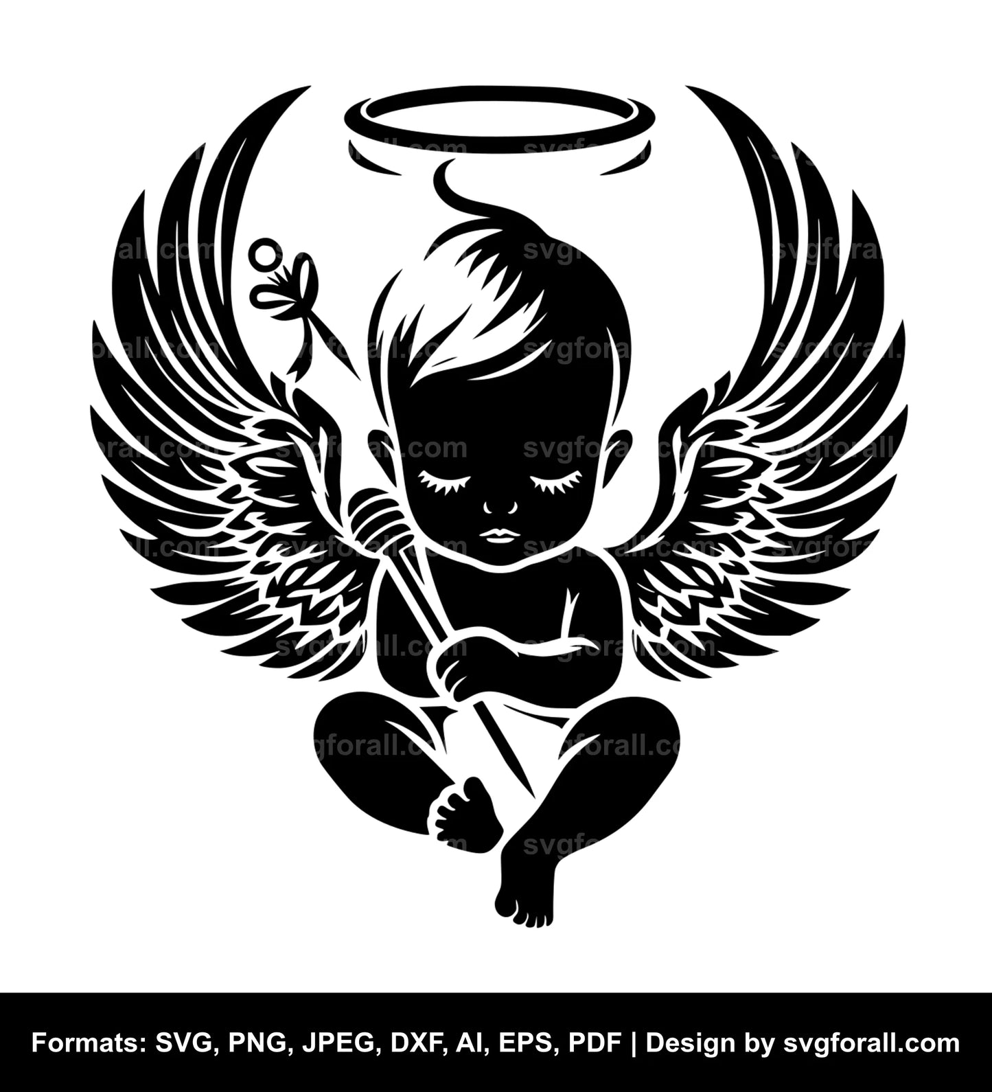 Baby With Angel Wings Black SVG