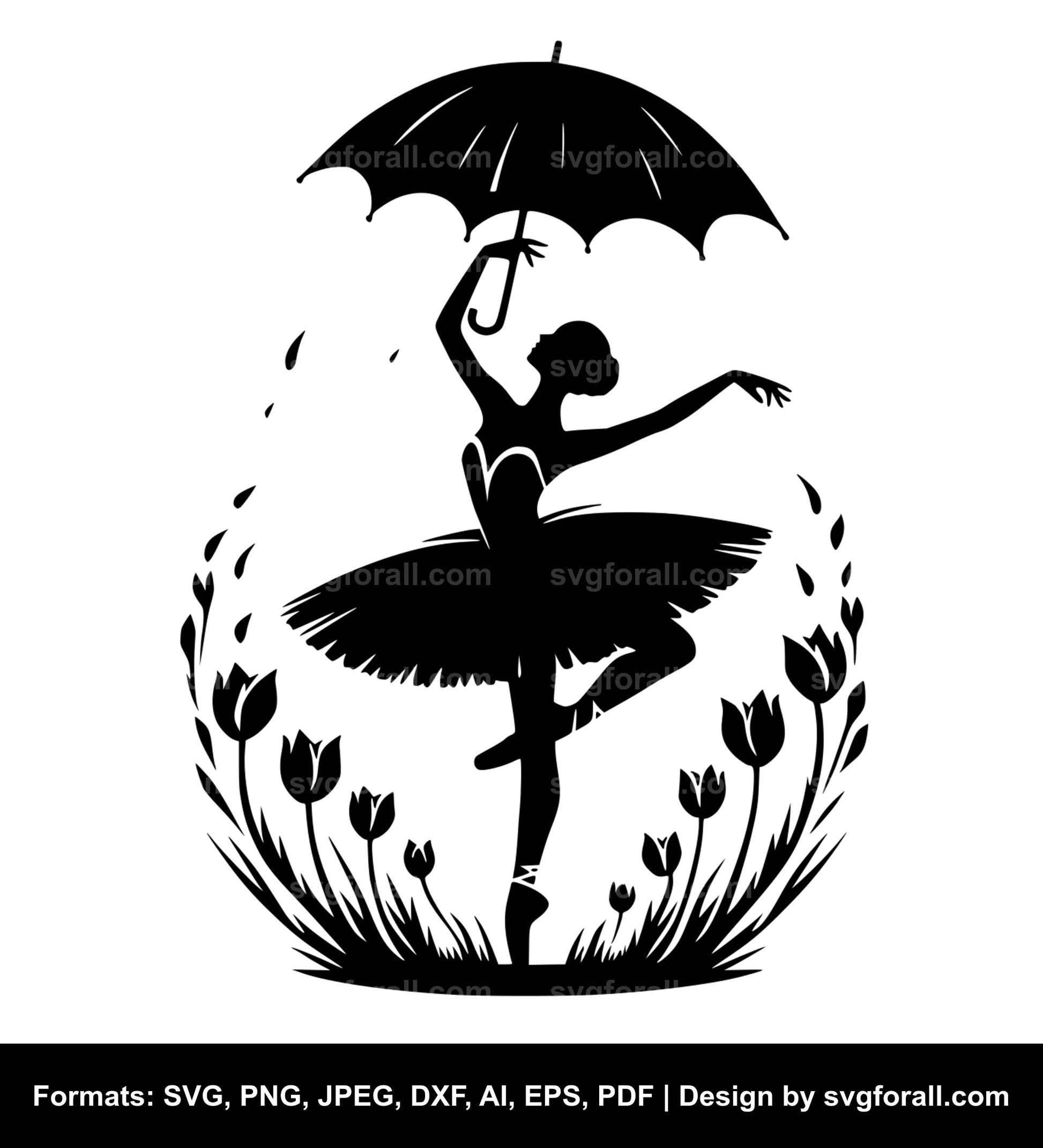 Ballerina With Umbrella Black SVG