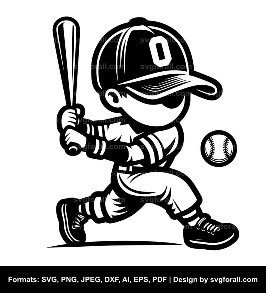 Baseball Boy Black SVG