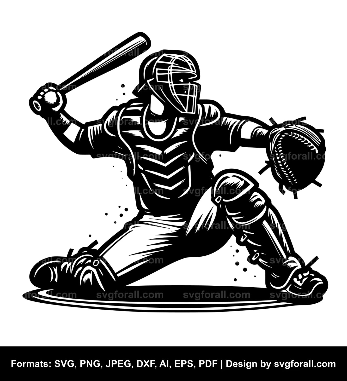 Baseball Catcher Black SVG