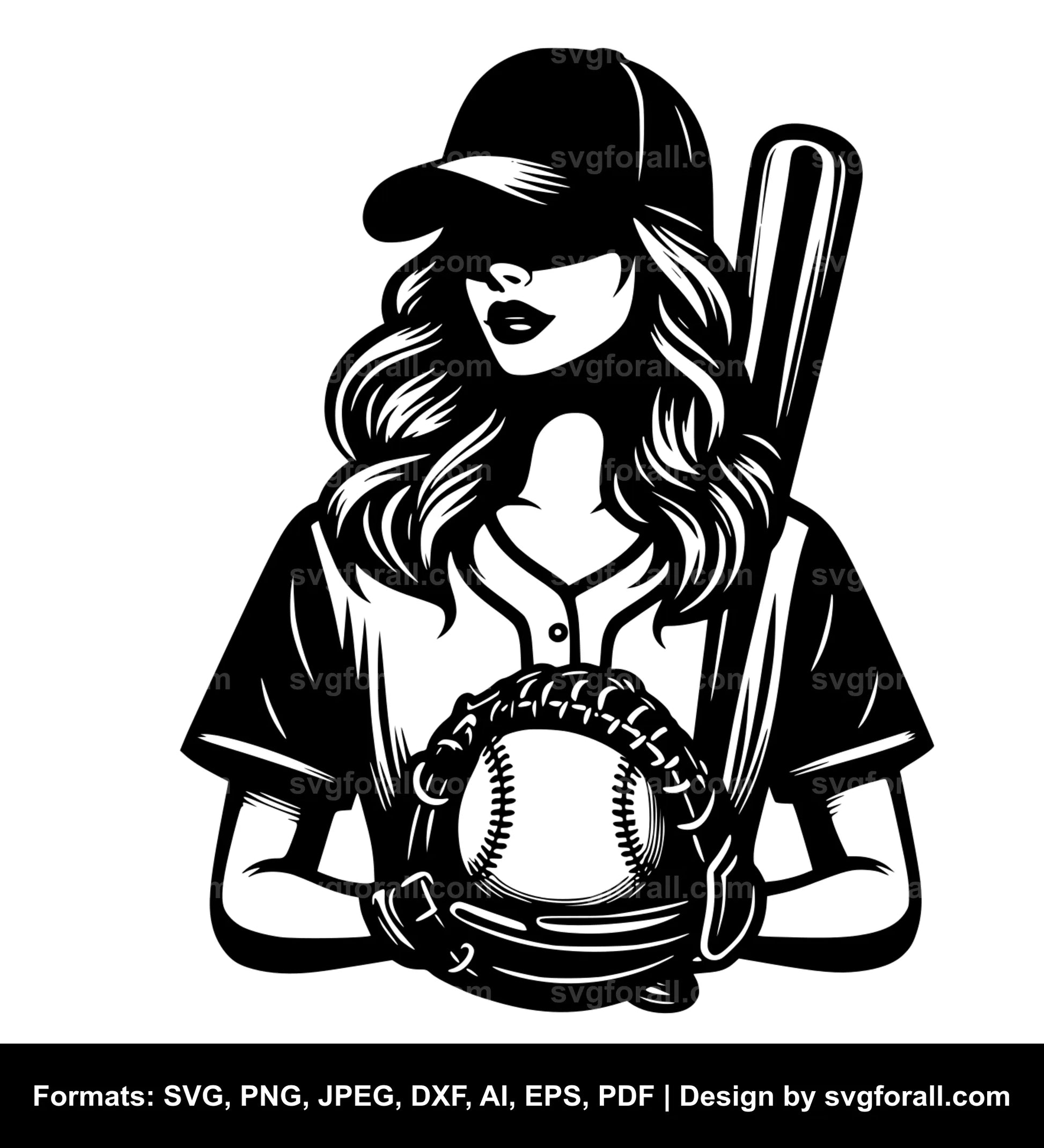 Baseball Girl Black SVG