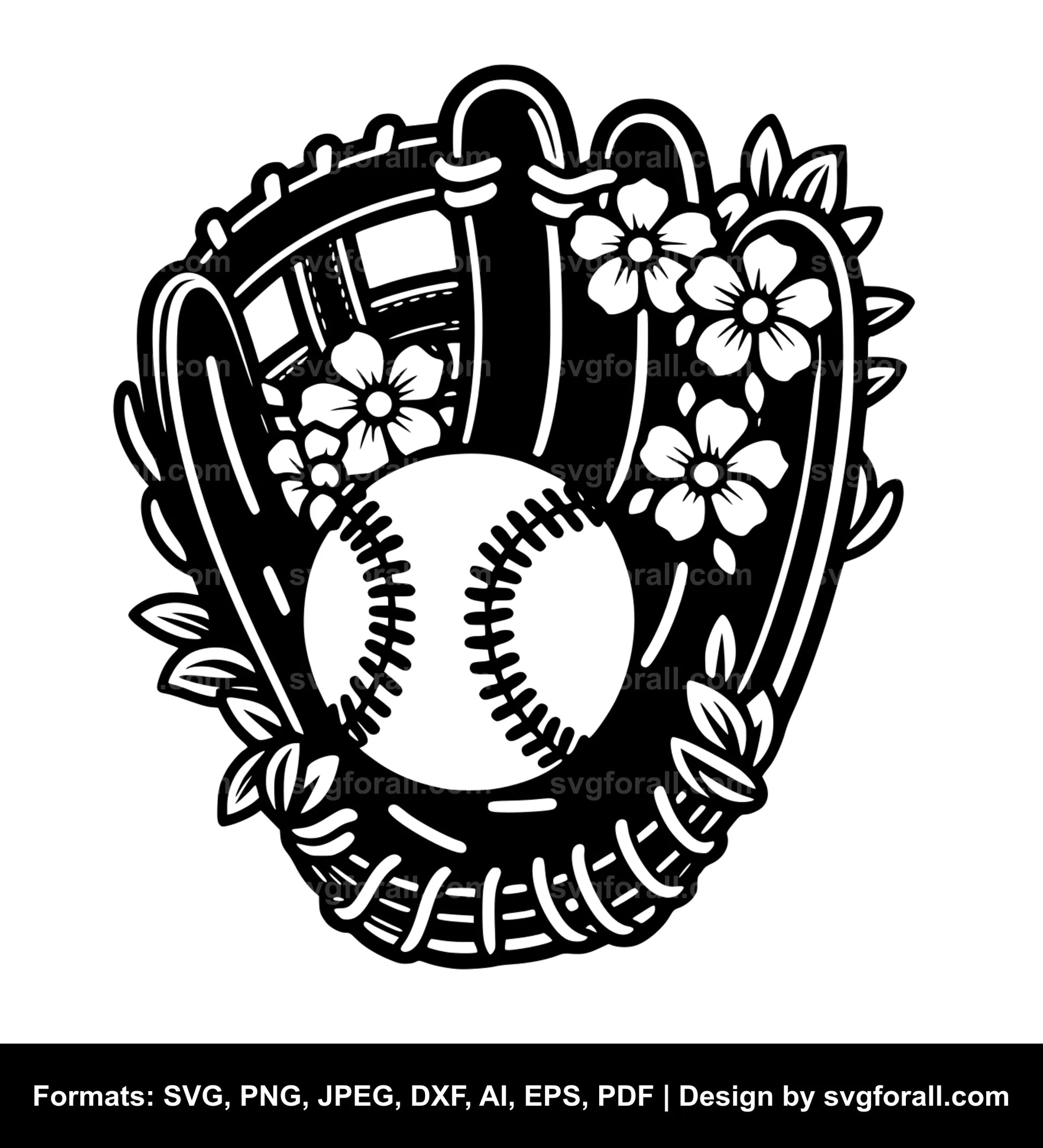 Baseball Glove With Flowers Cricut SVG