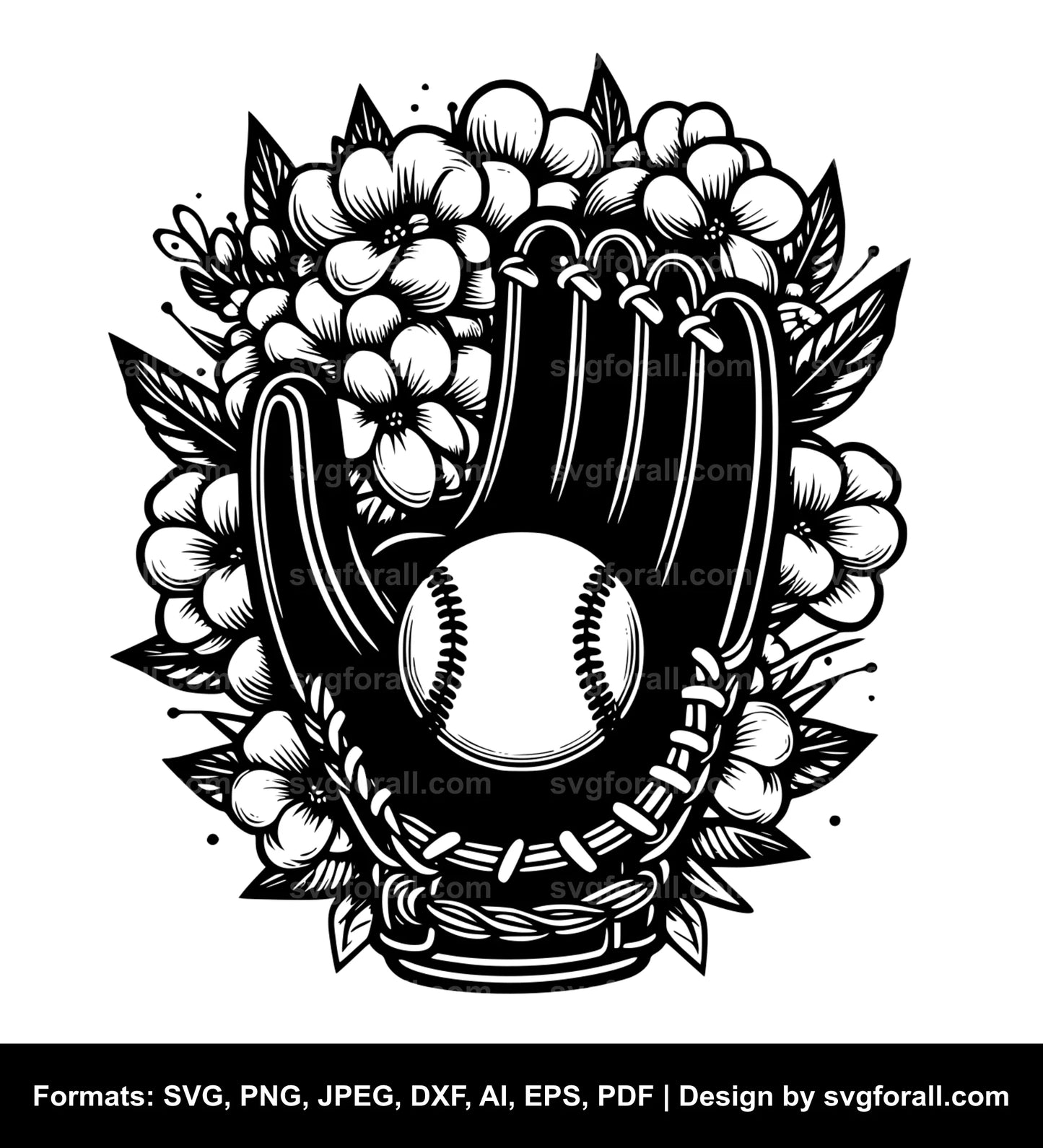 Baseball Glove With Flowers SVG