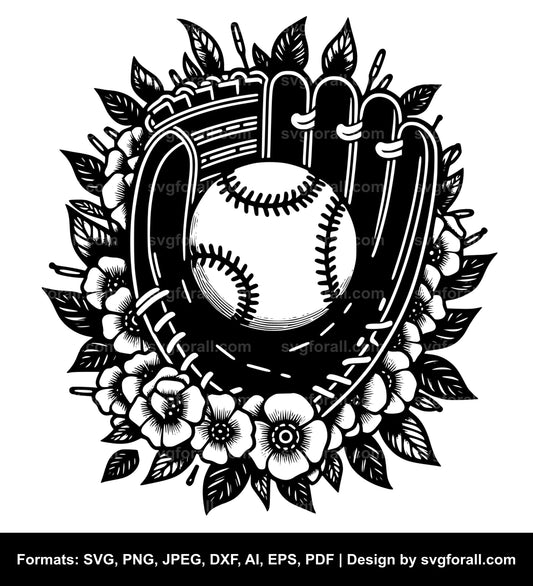 Baseball Glove With Flowers SVG File