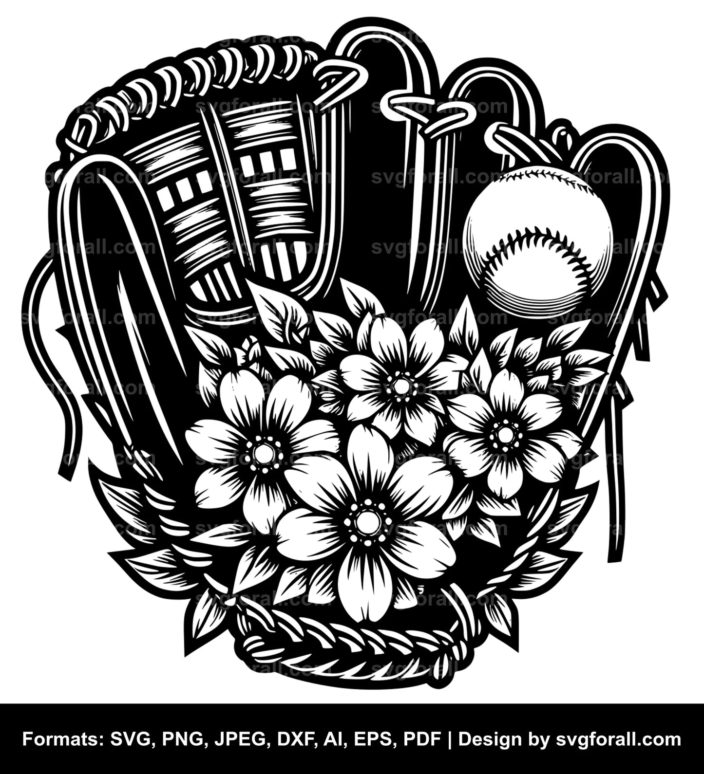 Baseball Glove With Flowers SVG PNG