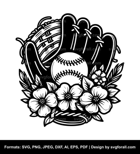 Baseball Glove With Flowers SVG Vector