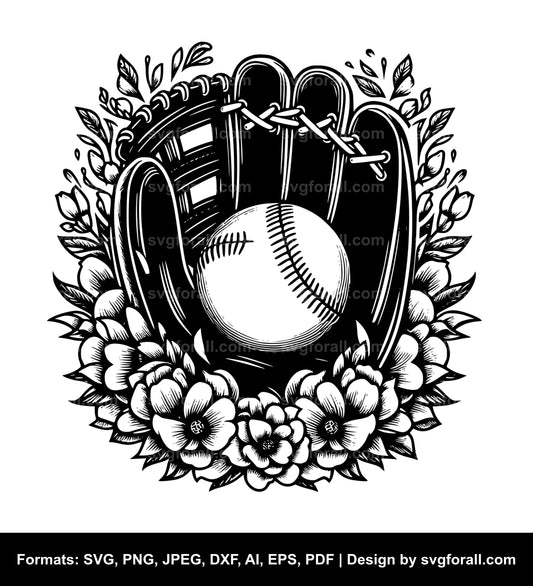 Baseball Glove With Flowers Vector SVG