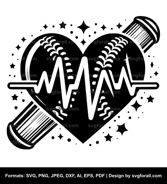 Baseball Heartbeat Black SVG