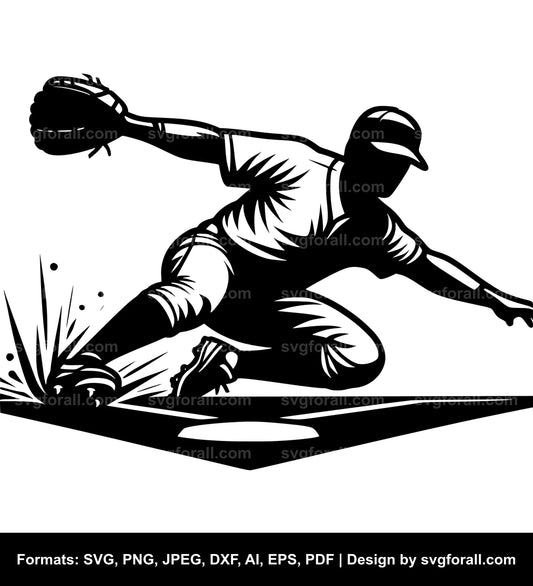 Baseball Player Sliding Black SVG