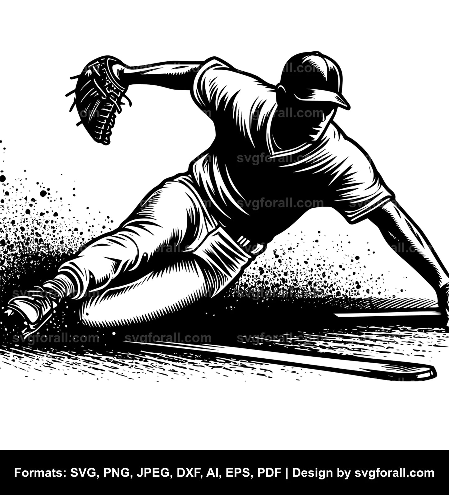 Baseball Player Sliding SVG Design