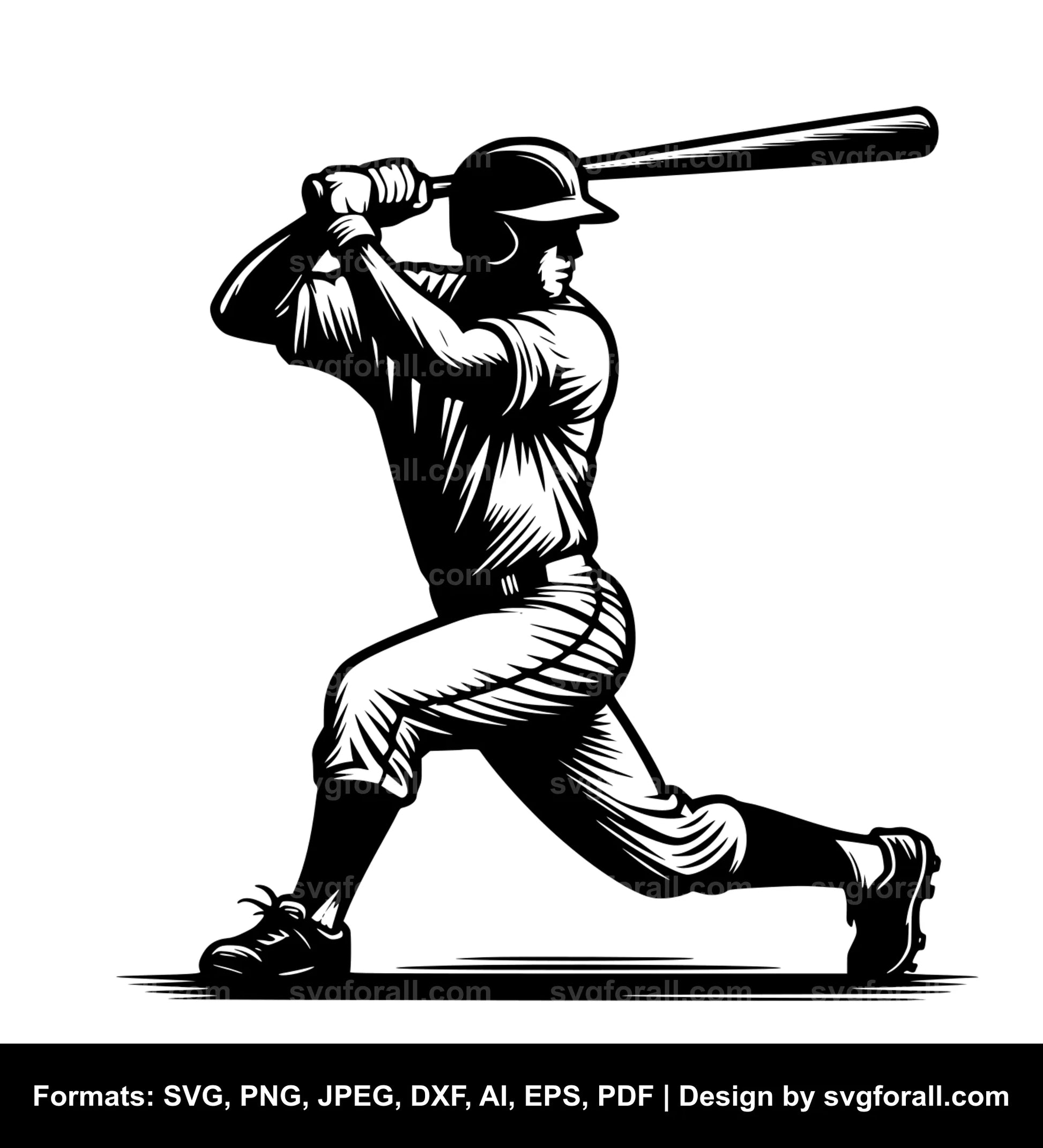 Baseball Player Swinging Black SVG