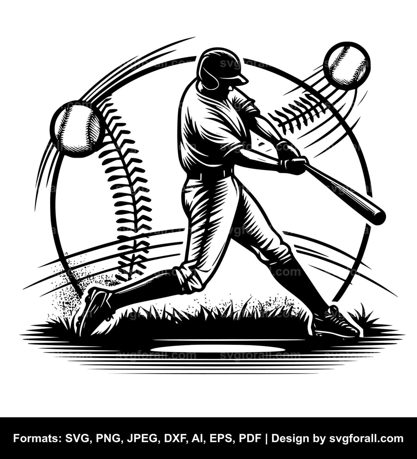 Baseball Player Swinging Clipart SVG