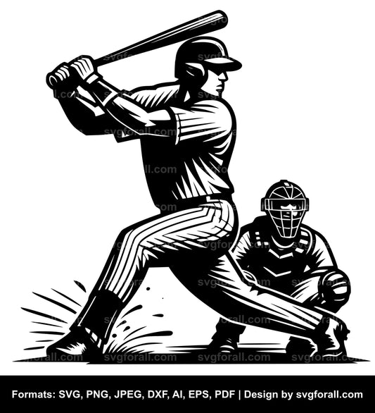 Baseball Player Swinging SVG Vector