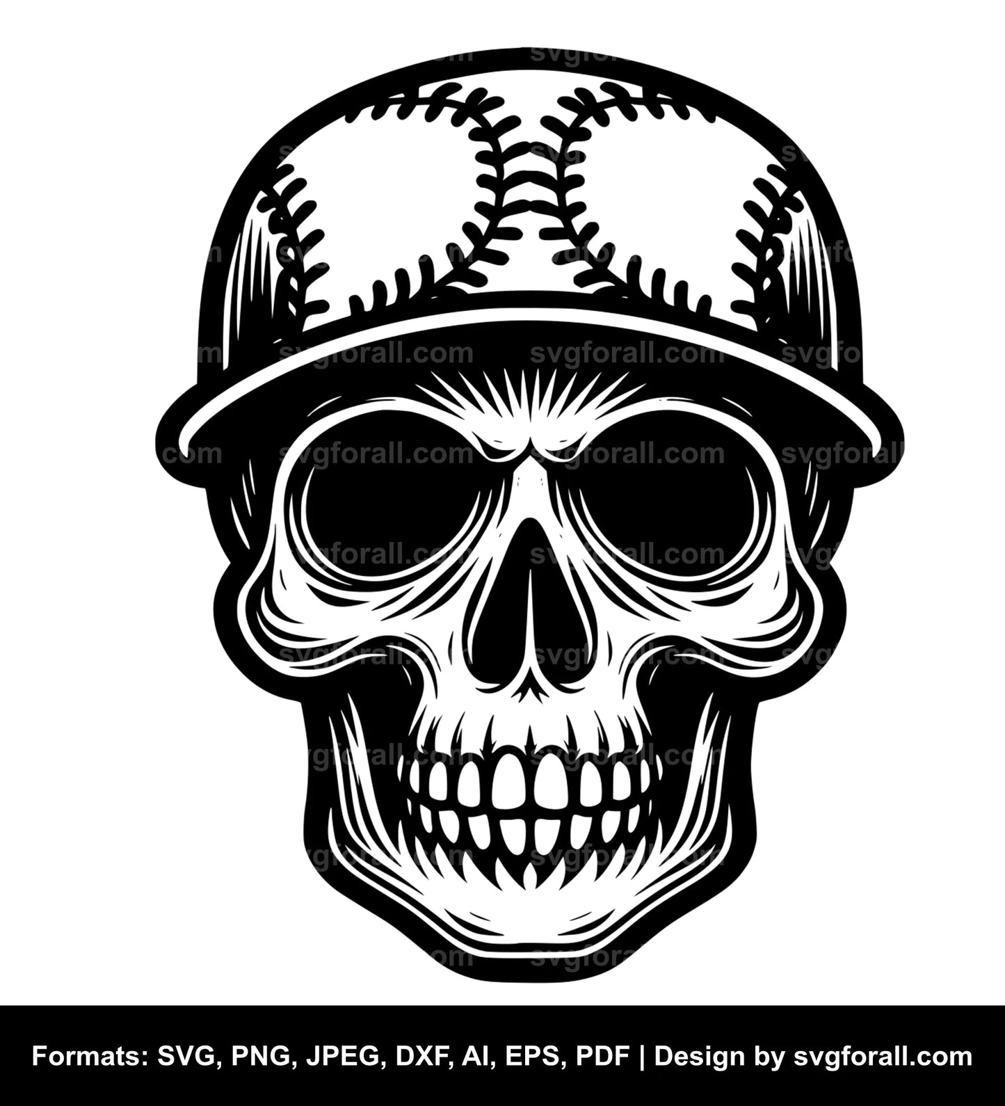 Baseball Skull Black SVG