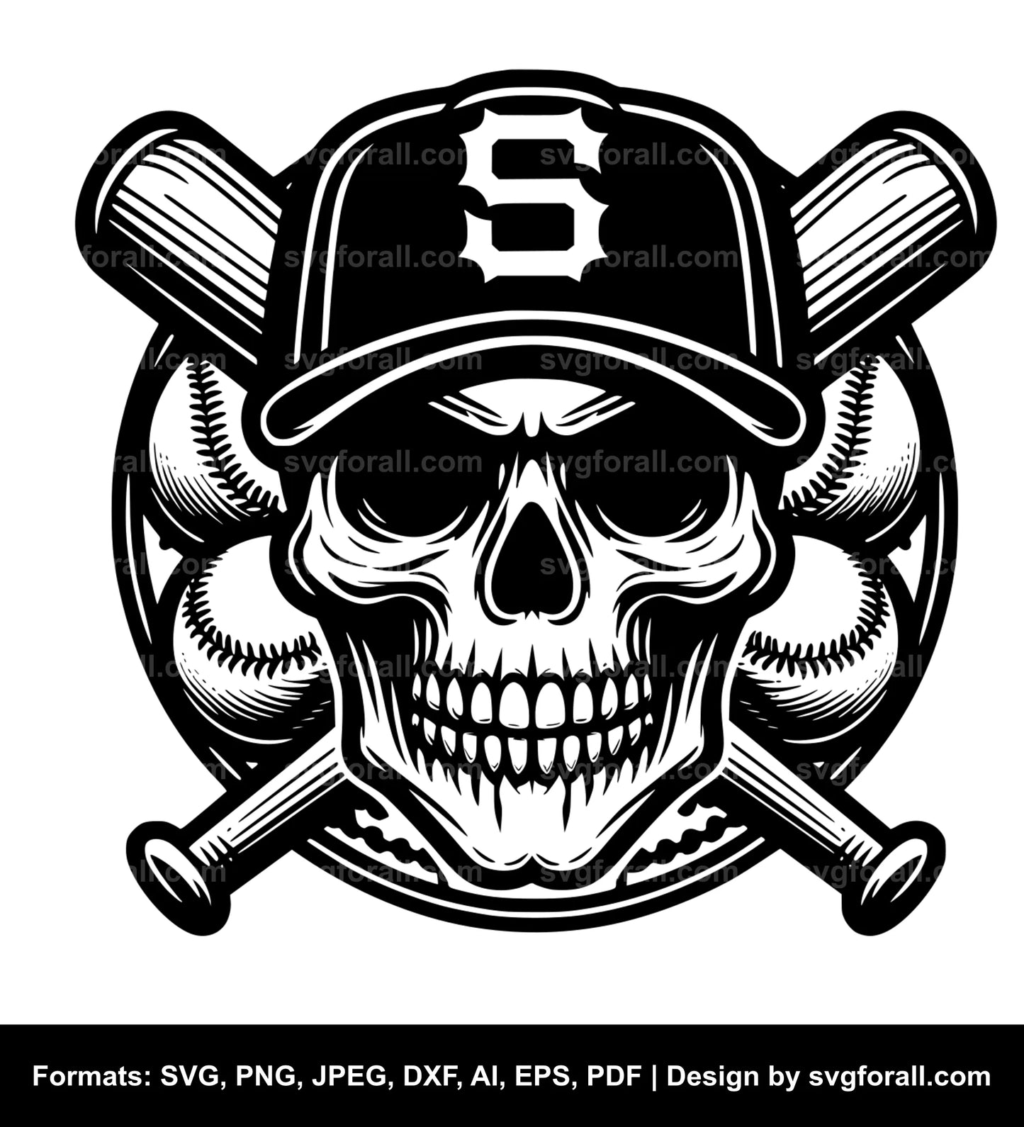 Baseball Skull SVG PNG