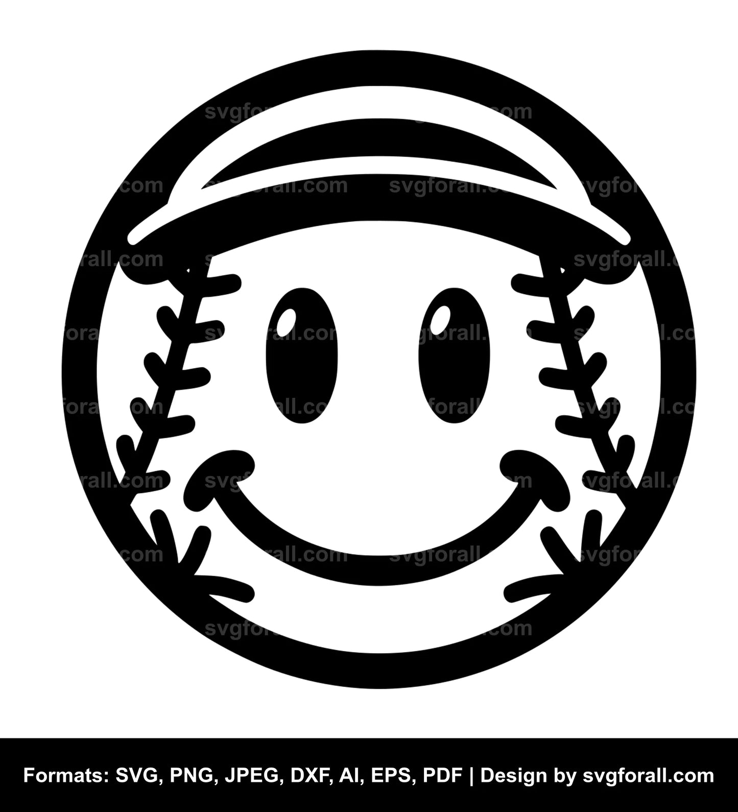 Baseball Smiling Face Black SVG