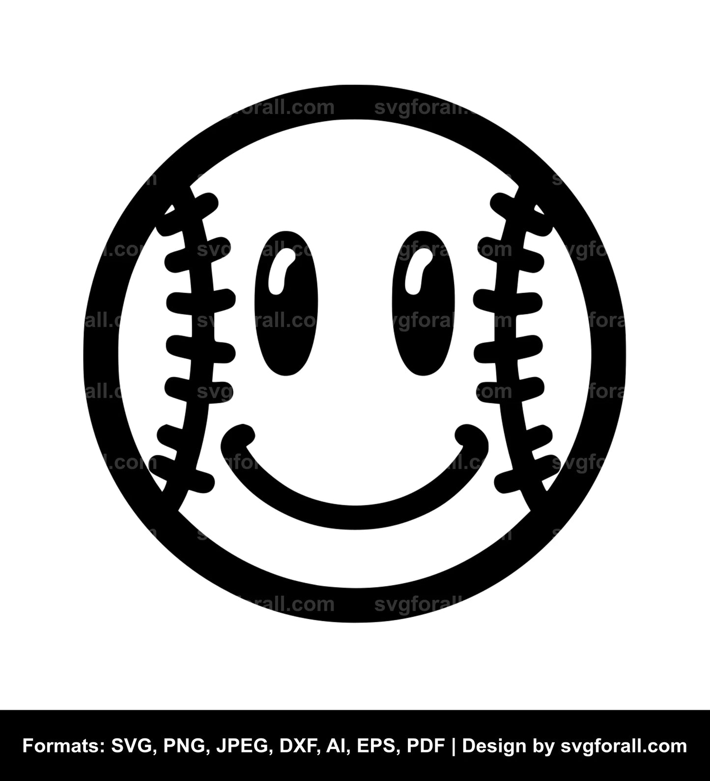 Baseball Smiling Face SVG Design