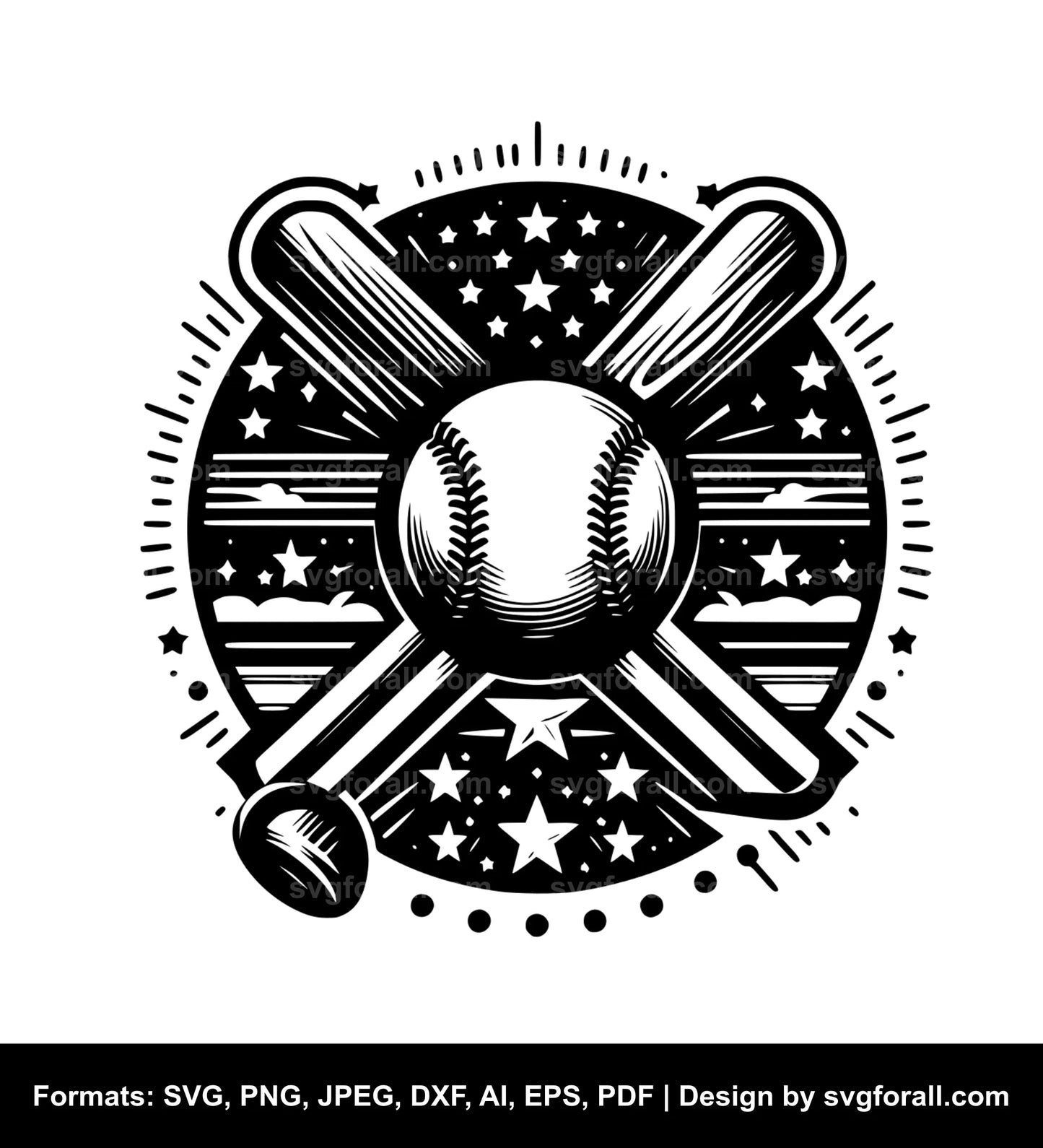 Baseball With Bat Black SVG