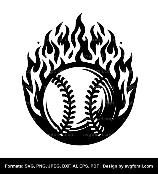 Baseball With Flames Black SVG