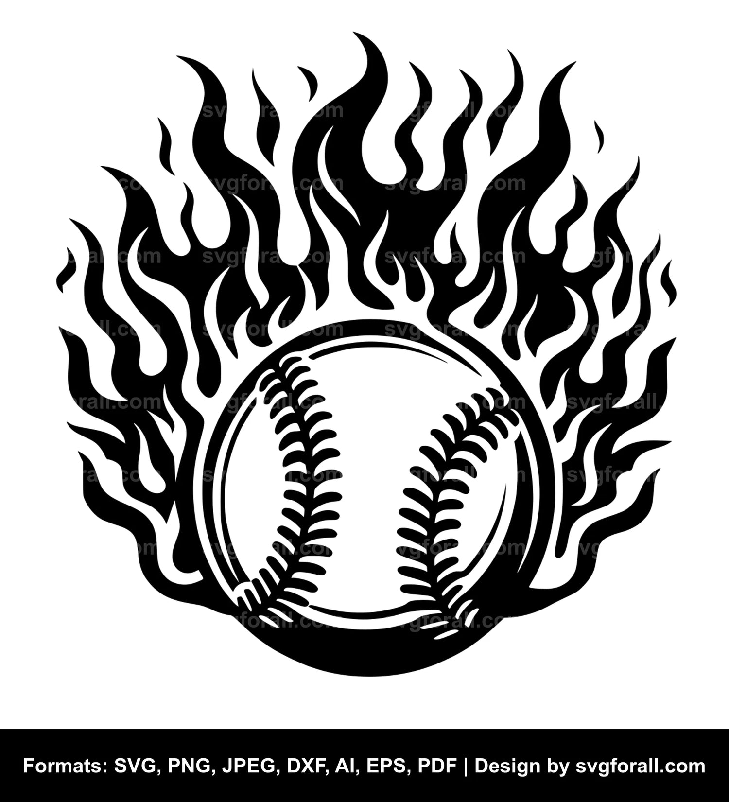 Baseball With Flames Vector SVG