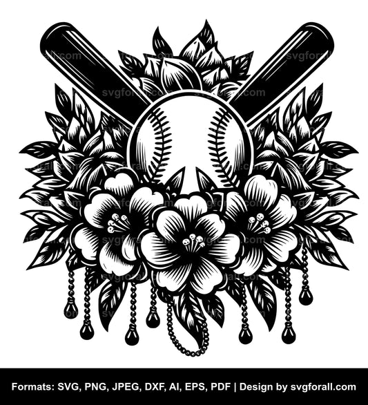 Baseball With Flowers Cricut SVG