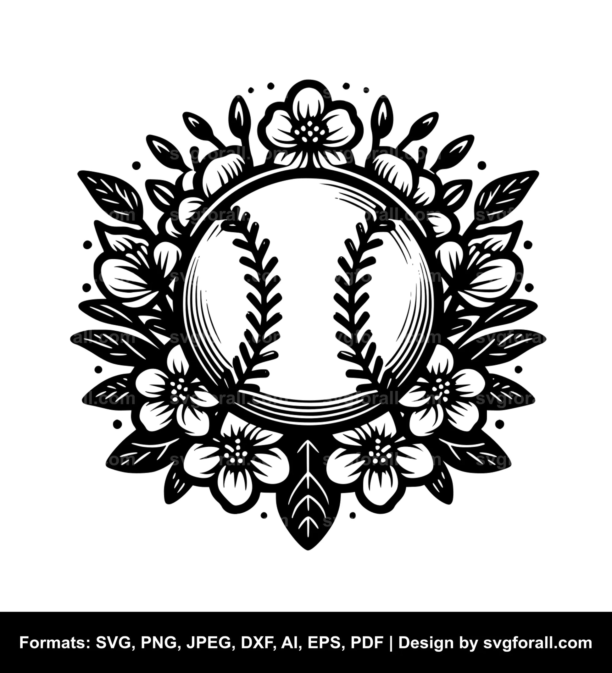 Baseball With Flowers SVG