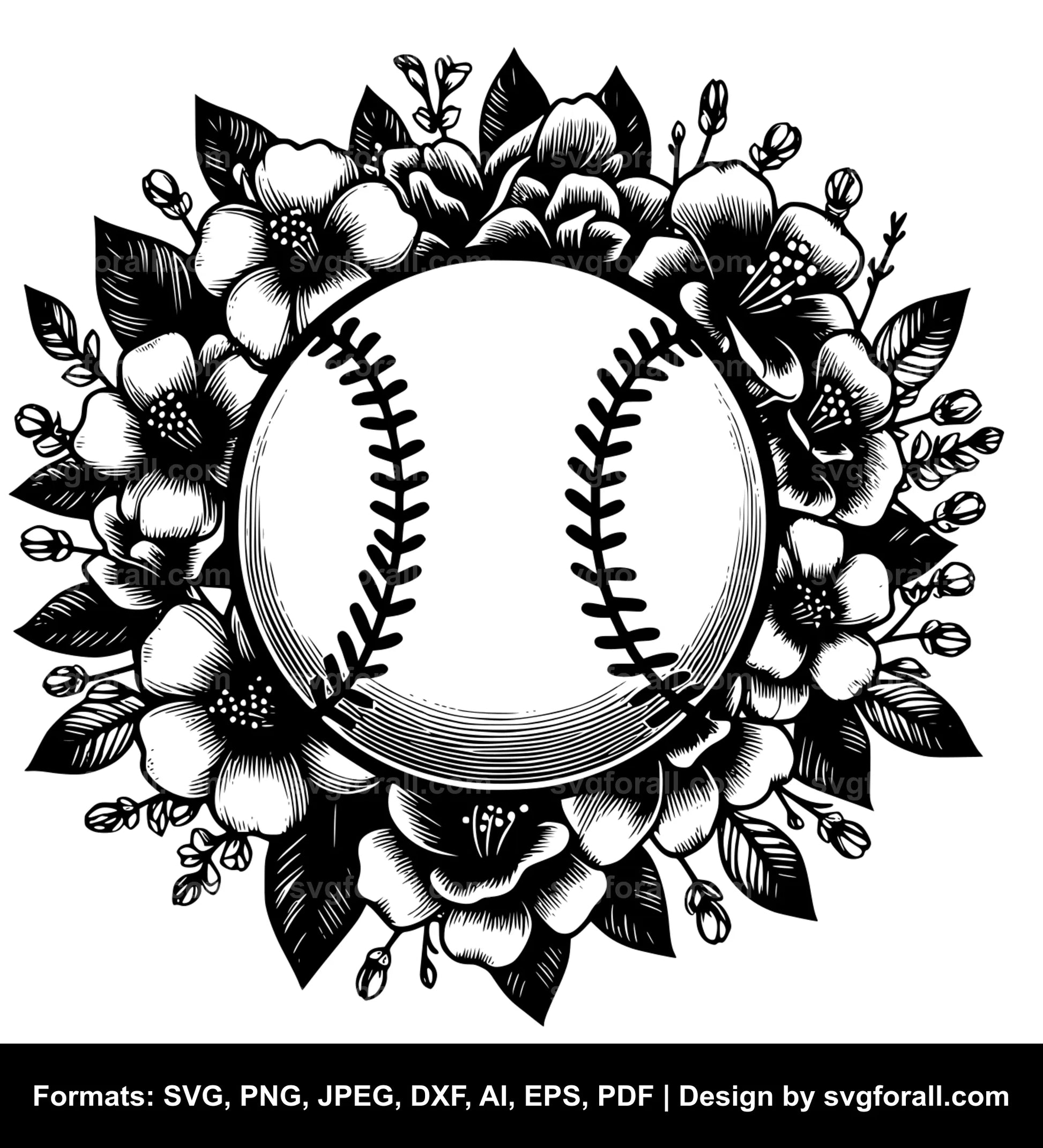 Baseball With Flowers SVG Design