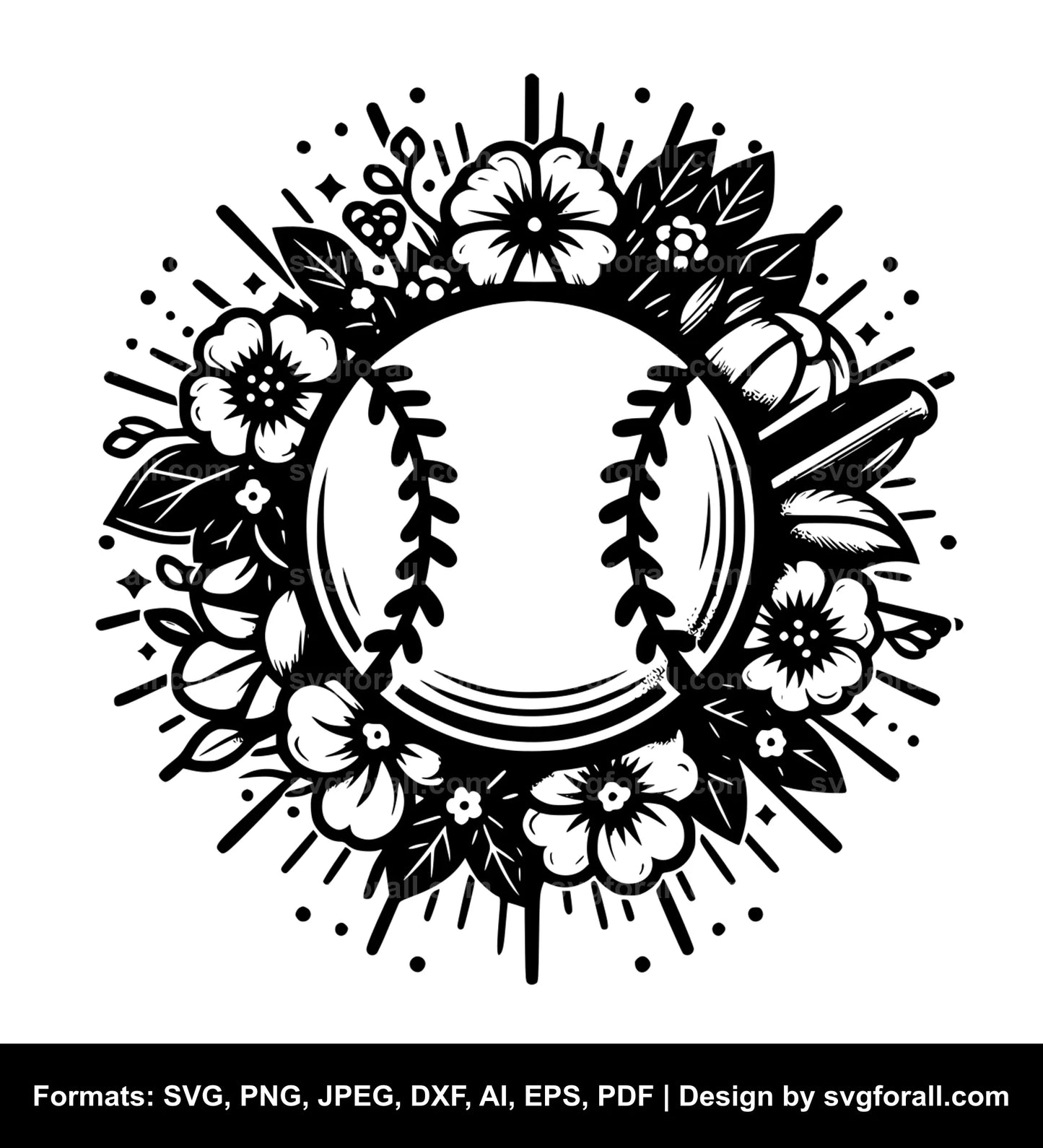 Baseball With Flowers SVG File