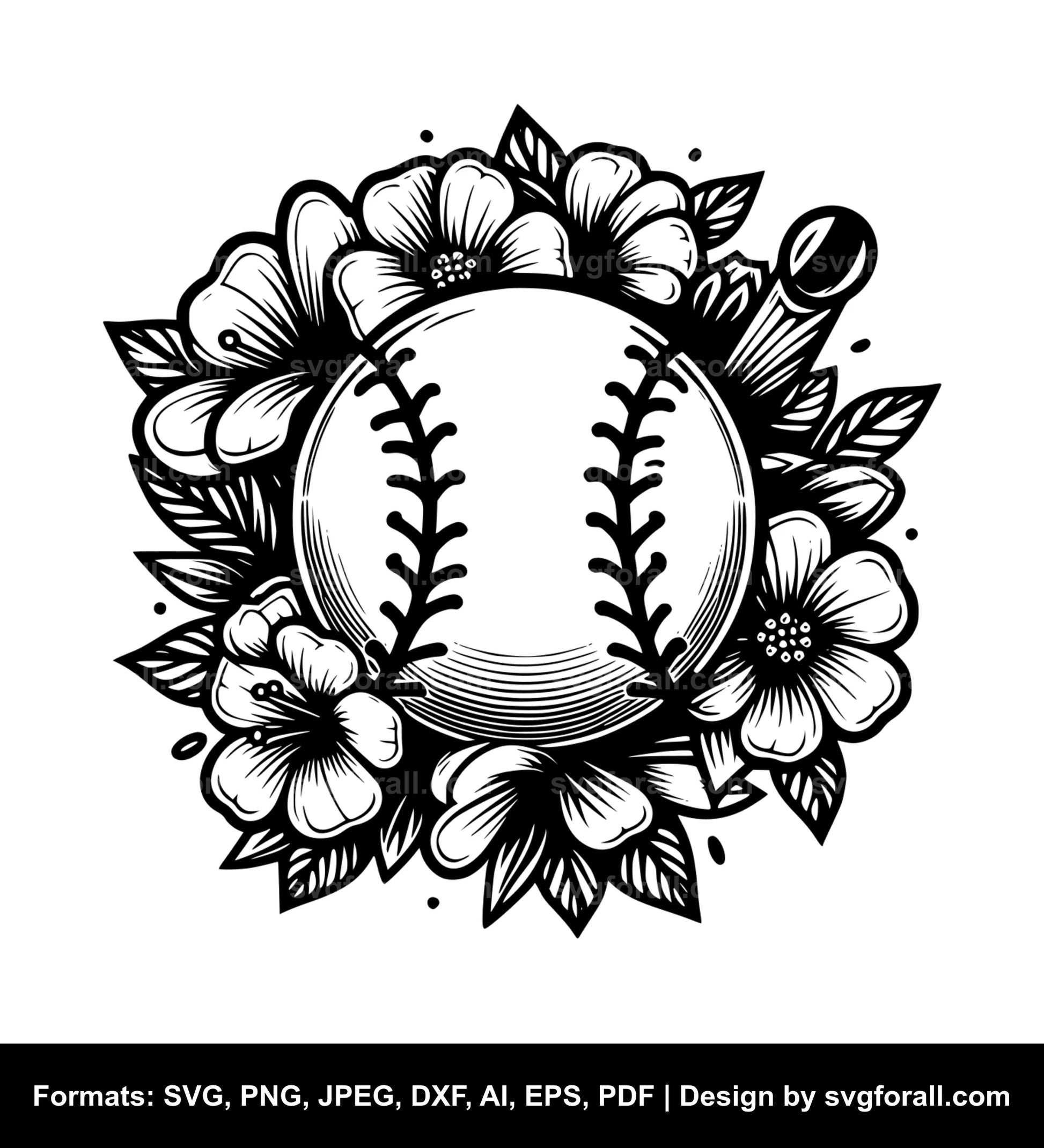 Baseball With Flowers SVG PNG