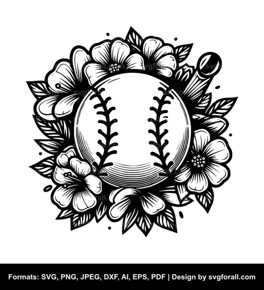 Baseball With Flowers SVG PNG