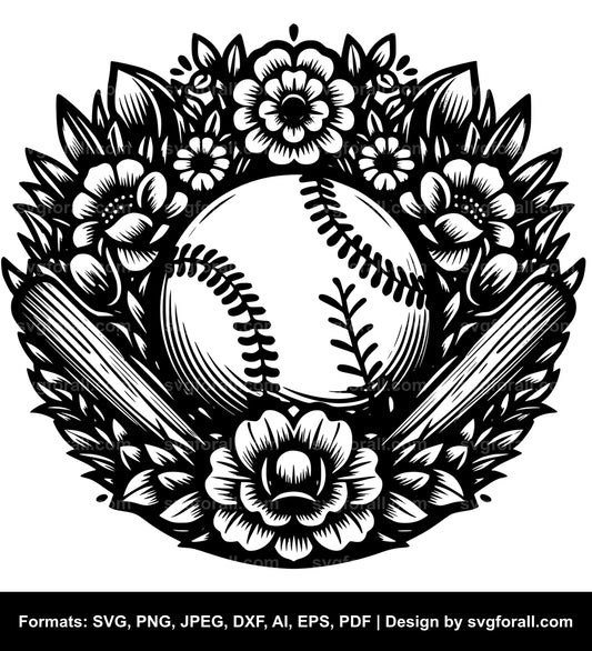 Baseball With Flowers SVG Vector