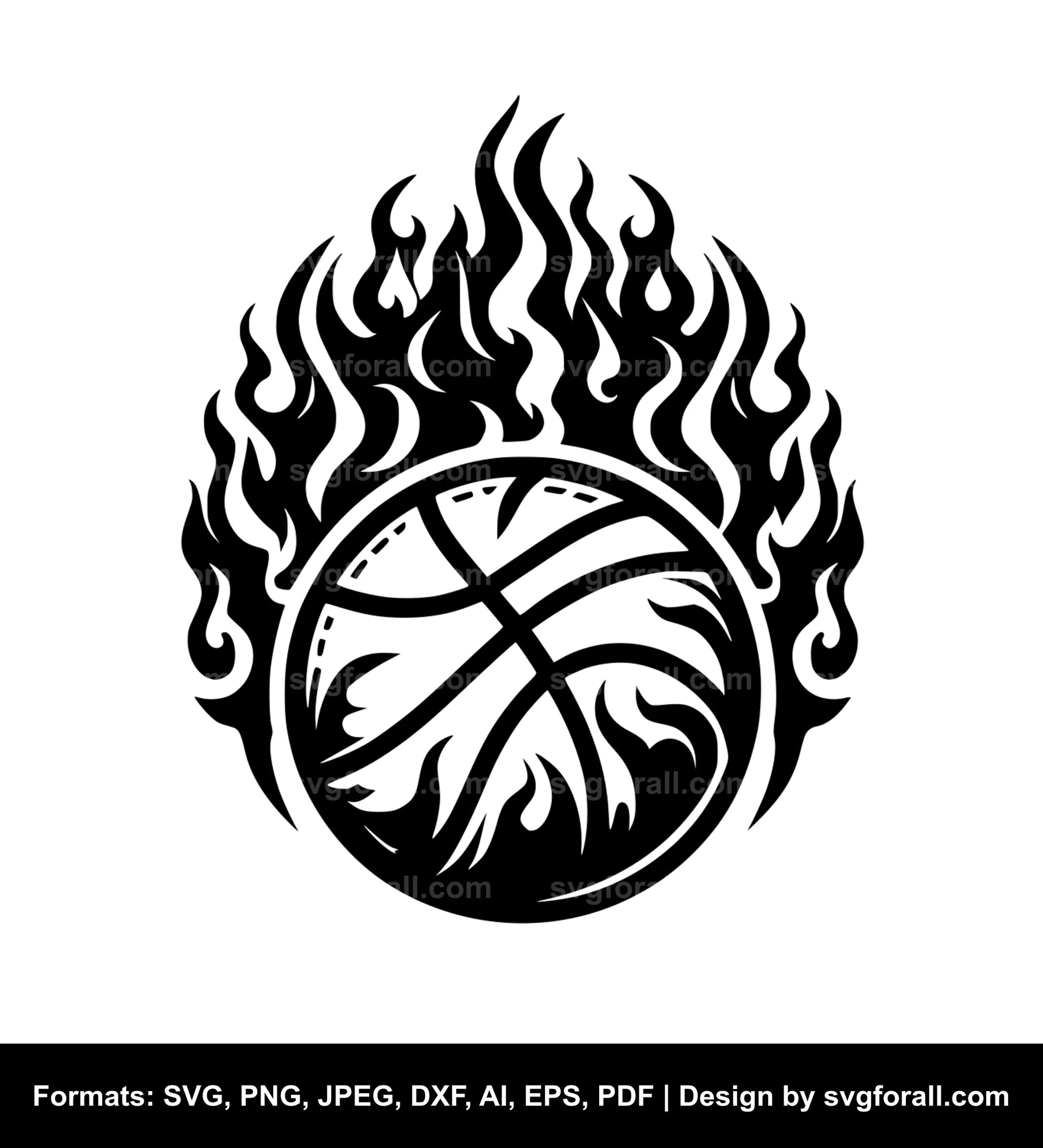 Basketball With Flames Black SVG