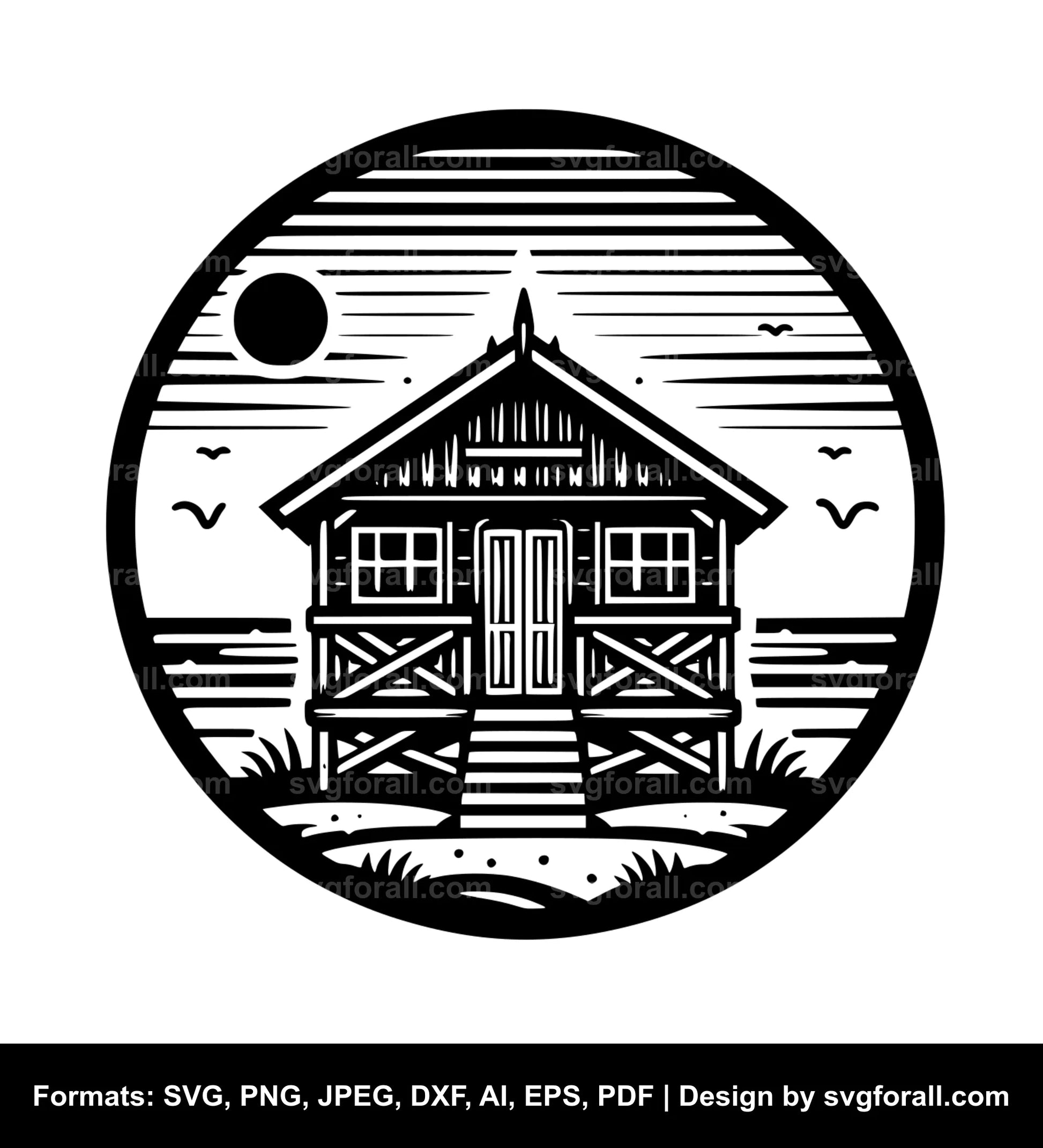 Beach Hut Black SVG