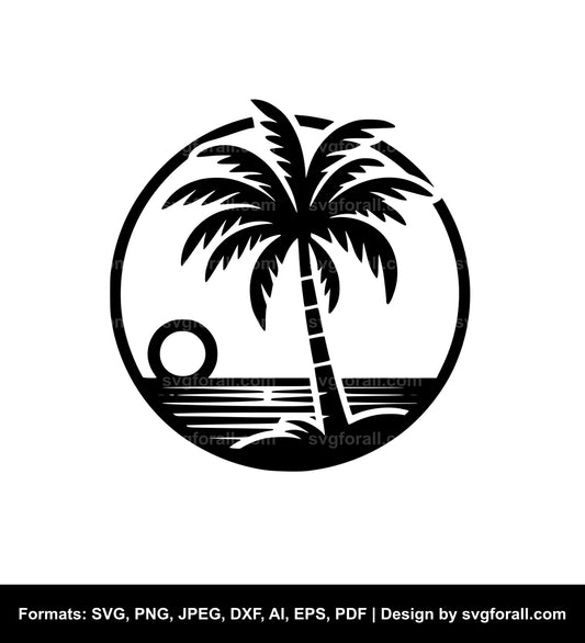 Beach With Palm Tree Black SVG