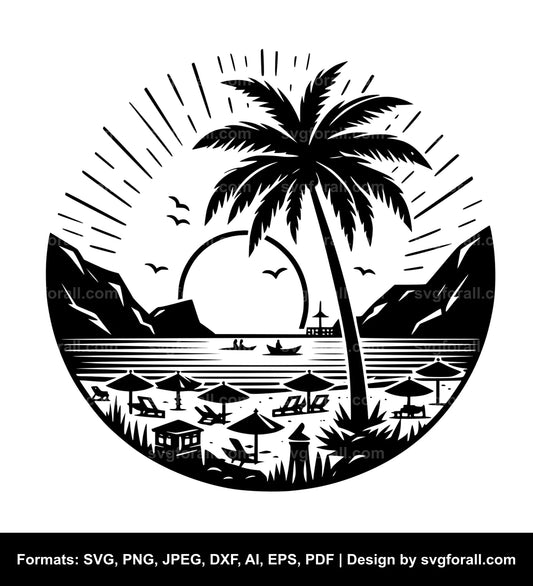 Beach With Palm Tree Cricut SVG